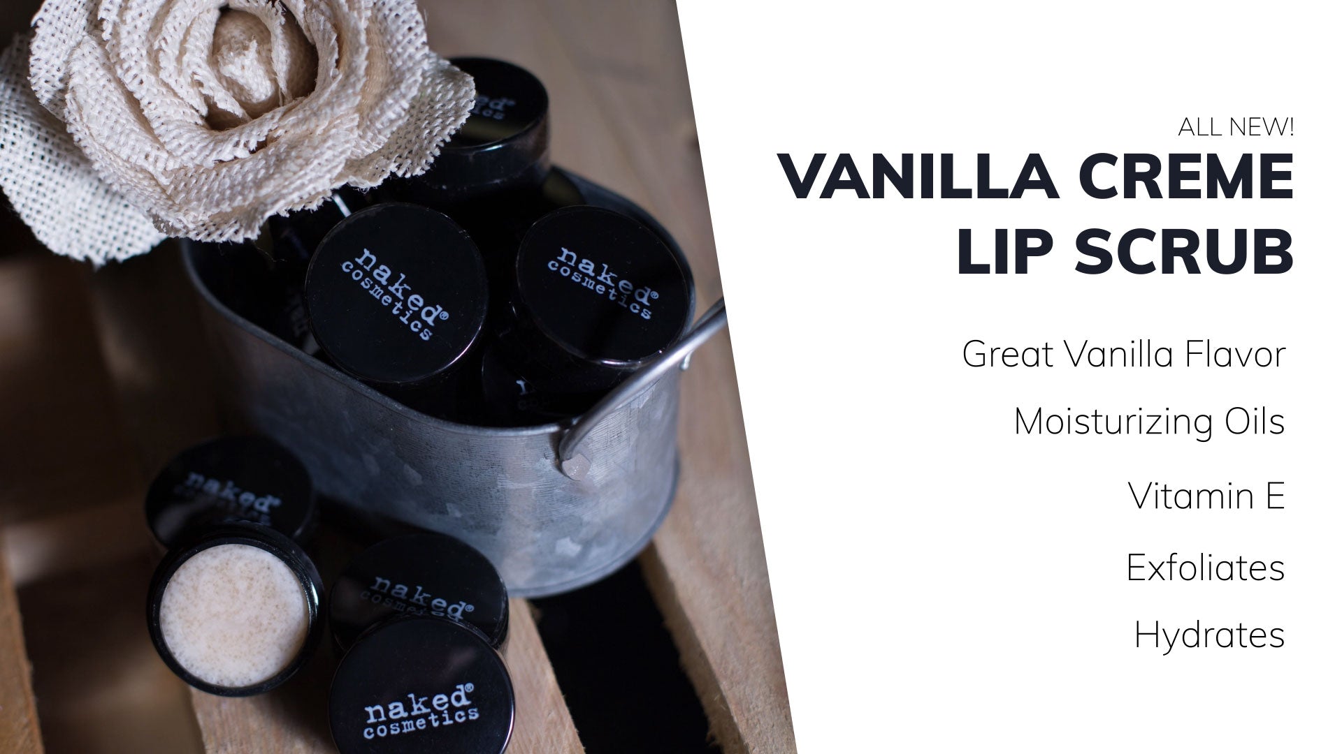 Naked Cosemetics Vanilla Creme Lip Scrub, moisturizing Oil, Vitamin E, Exfoliates, Hydrates